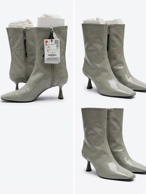 Zara Patent Mid-Calf Boot in Light Taupe